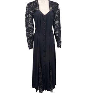 KAREN ALEXANDER Vintage 80's 90's Black Victorian Lace Midi Dress Size 10